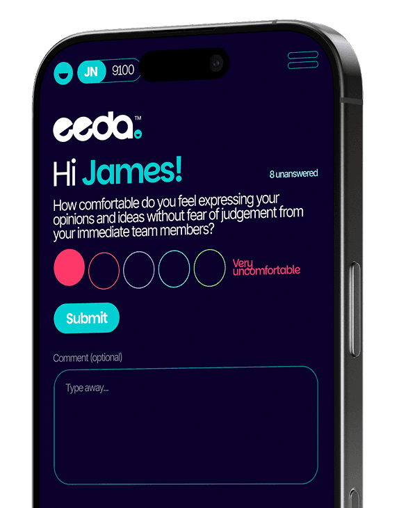An employee answering a weekly eeda question on their phone